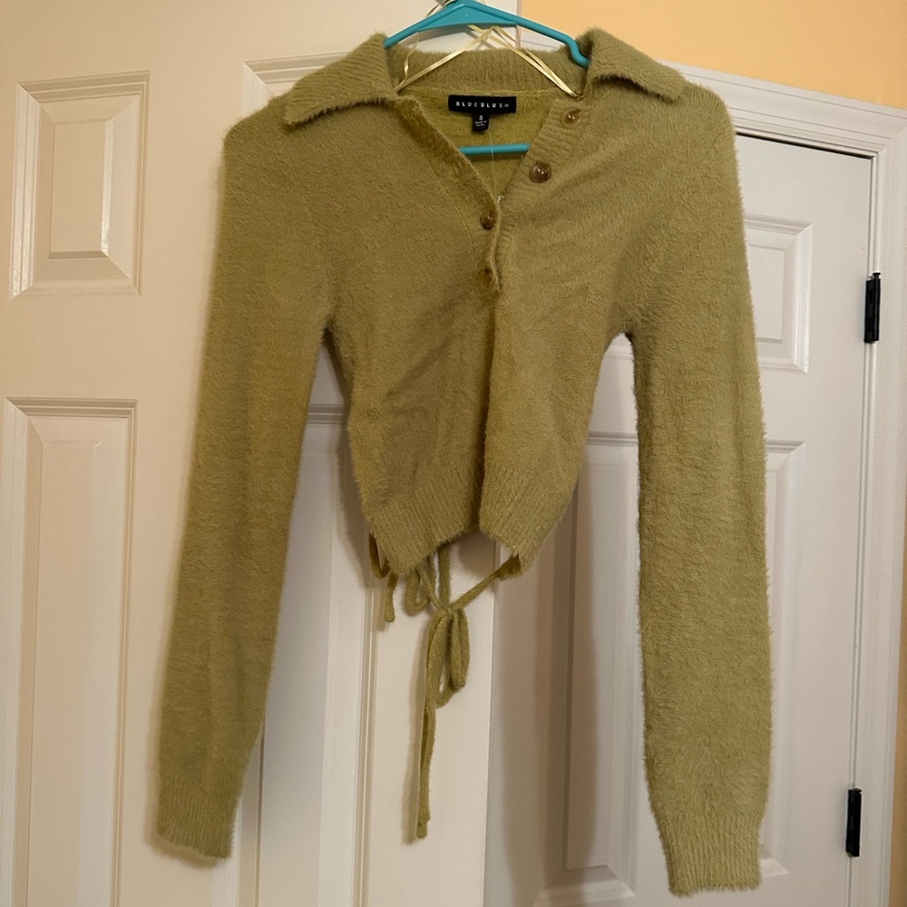 Green chenille open back top